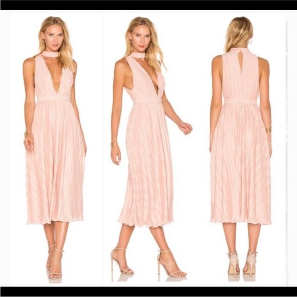 NBD X Revolve Plunging V-Neck Sleeveless Pleated Midi Dress - Blush Pink ~ XS - Picture 1 of 14
